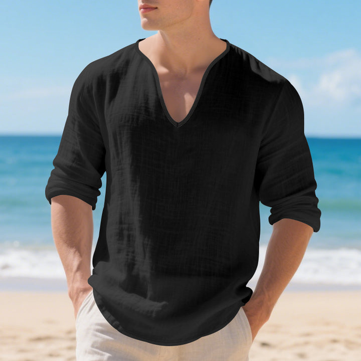 Herren lässiges Langarmshirt mit modernem V-Ausschnitt Echoarchiv
