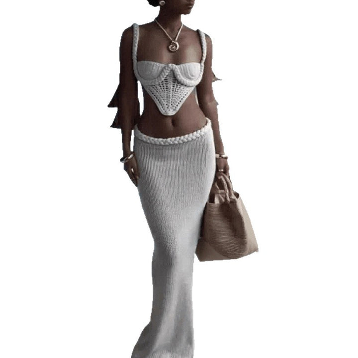 Damen Elegantes Häkel-Zweiteiler mit asymmetrischem Design Echo Archiv