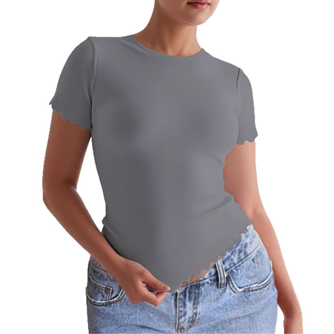 Damen Kurzarm-T-Shirt mit geschwungenen Säumen und figurbetonter Passform Echo Archiv