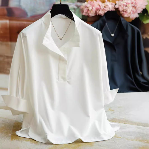 Damen Elegante und fließende Bluse mit Stehkragen Echoarchiv