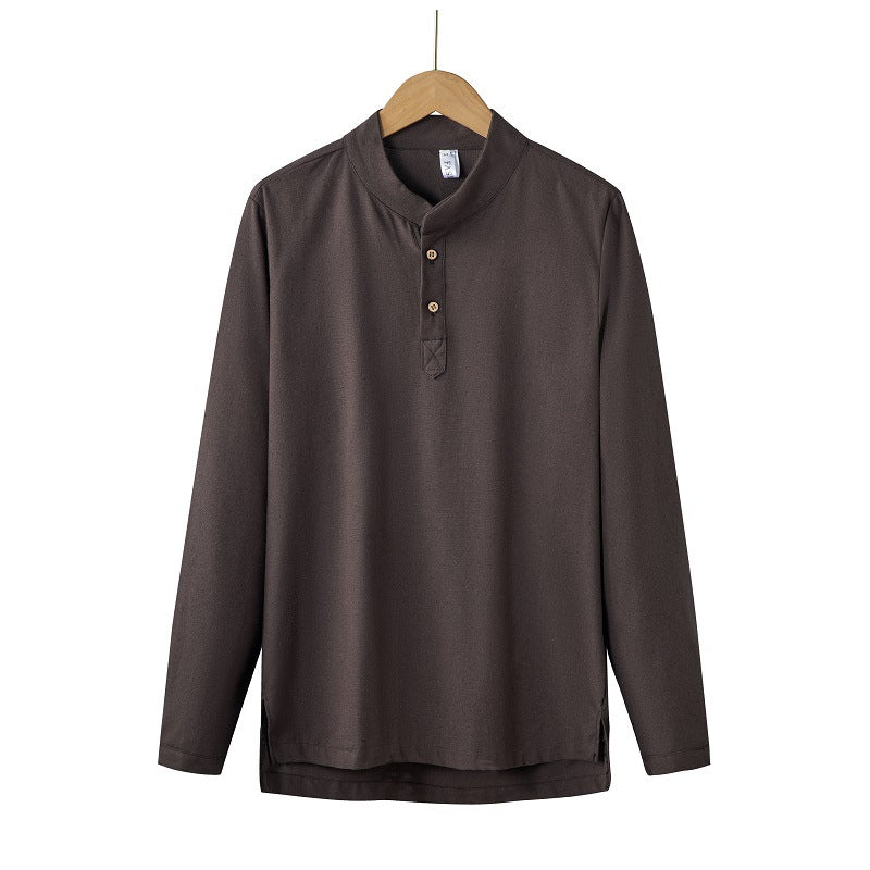 Herren nan langärmeliges Henley-Shirt mit Stehkragen und verdeckter Knopfleiste aus Baumwollmix Echo Archiv