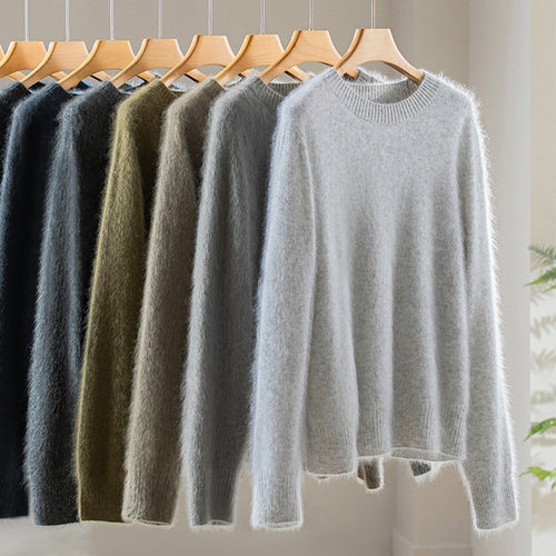 Damen Flauschiger Angora-Mix Rundhalspullover Echoarchiv