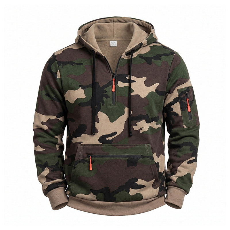 Herren Kapuzenpullover Camouflage mit Fleecefutter, Halbzip und Reißverschlusstaschen Echoarchiv