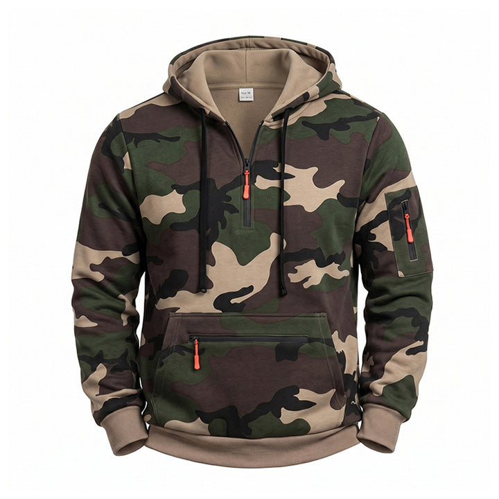 Herren Kapuzenpullover Camouflage mit Fleecefutter, Halbzip und Reißverschlusstaschen Echoarchiv