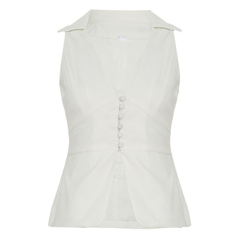 Damen elegant geschnittenes Wickeloberteil mit Knopfleiste und Kragen Echo Archiv