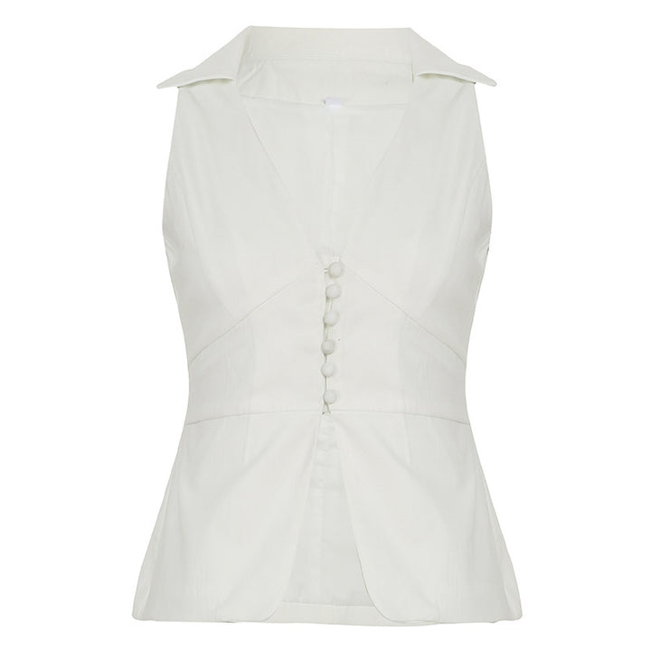 Damen elegant geschnittenes Wickeloberteil mit Knopfleiste und Kragen Echo Archiv