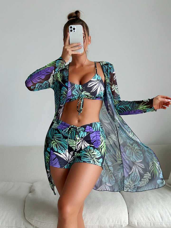 Damen Bikiniset mit luftiger Wickeljacke und floralem Muster Echo Archiv