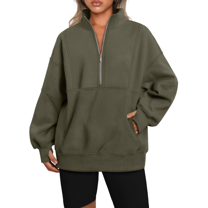 Damen Oversize-Sweatshirt mit halbem Reißverschluss, Stehkragen und Kängurutasche Echo Archiv