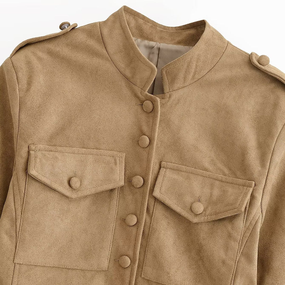 Damen Taillierte Safarijacke aus Wildlederoptik mit Stehkragen und Zierknöpfen Echo Archiv