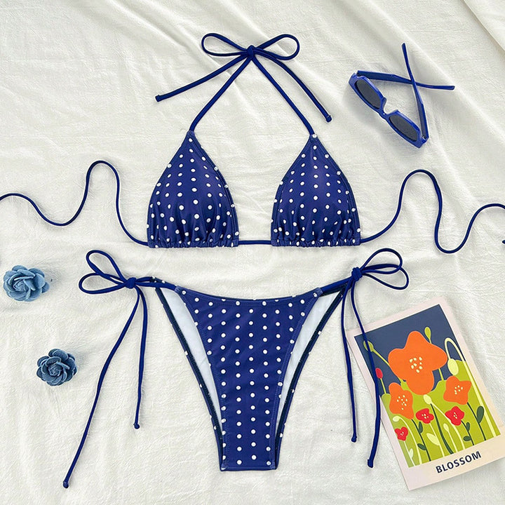 Damen Triangel-Bikini mit modischem Punkten-Design und verstellbaren Bindebändern Echo Archiv