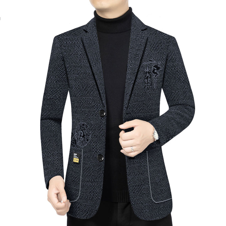 Herren Taillierter Strickblazer im Bouclé-Look mit aufgesetzten Taschen – Tianoro