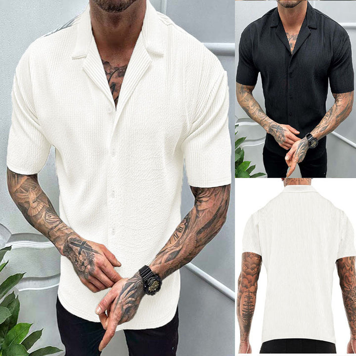 Herren Kurzarmhemd mit strukturiertem Stoff und modernem Stehkragen Echoarchiv