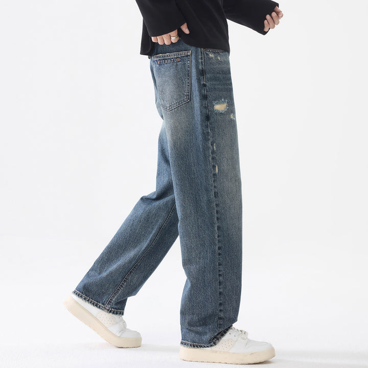 Herren Weite Relaxed-Straight Jeans aus robustem Baumwoll-Denim mit Destroyed-Akzenten Echo Archiv