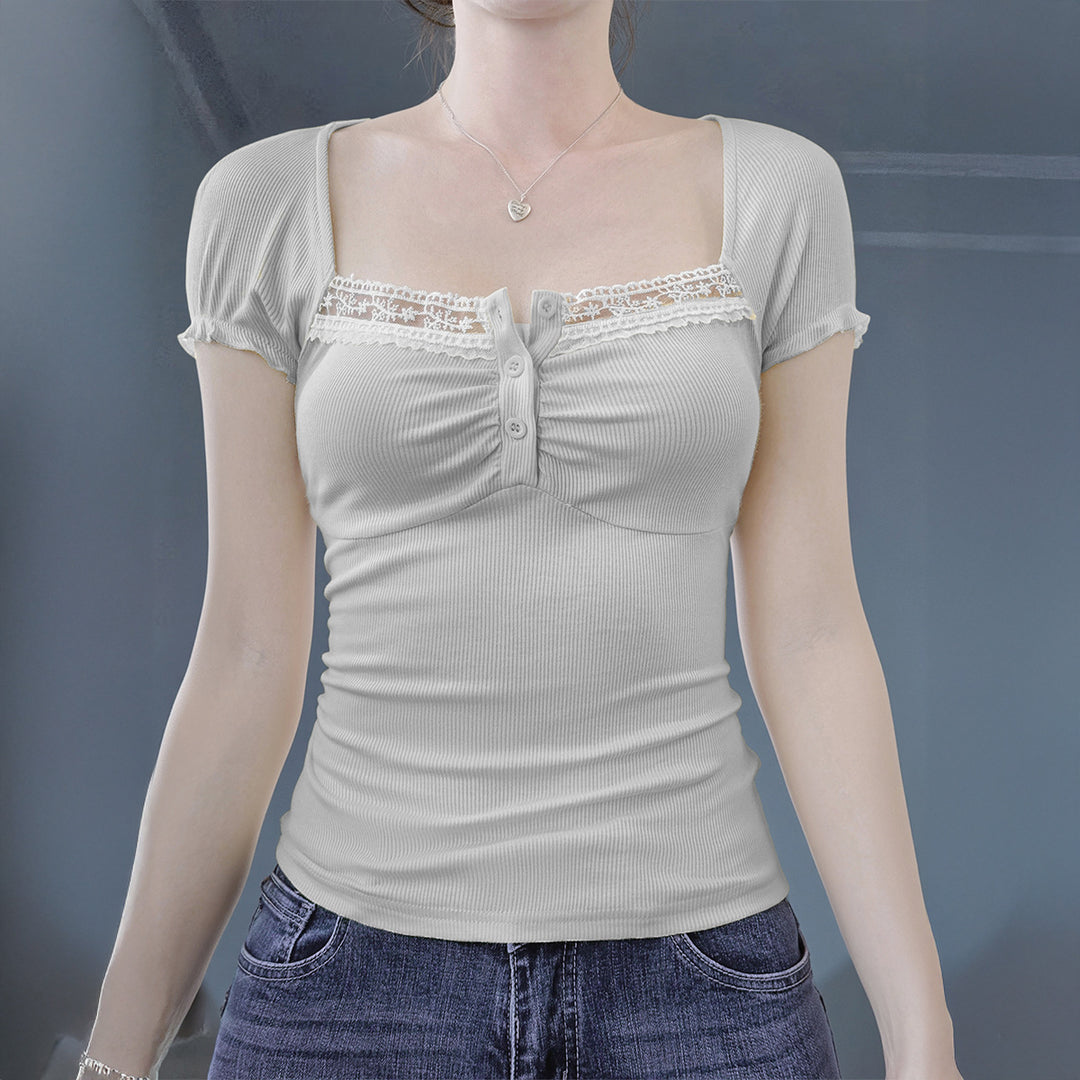 Damen figurbetontes Trägershirt mit Spitzenakzenten Echo Archiv