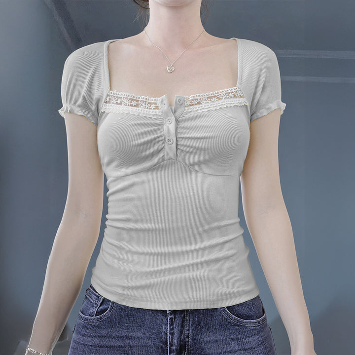 Damen figurbetontes Trägershirt mit Spitzenakzenten Echo Archiv