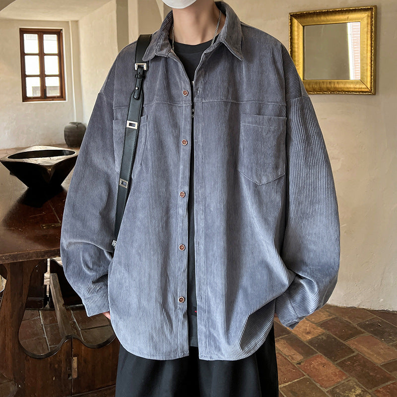 Herren nan oversized Kordhemdjacke mit aufgesetzten Brusttaschen, abgerundetem Saum und lockerer Silhouette Echo Archiv
