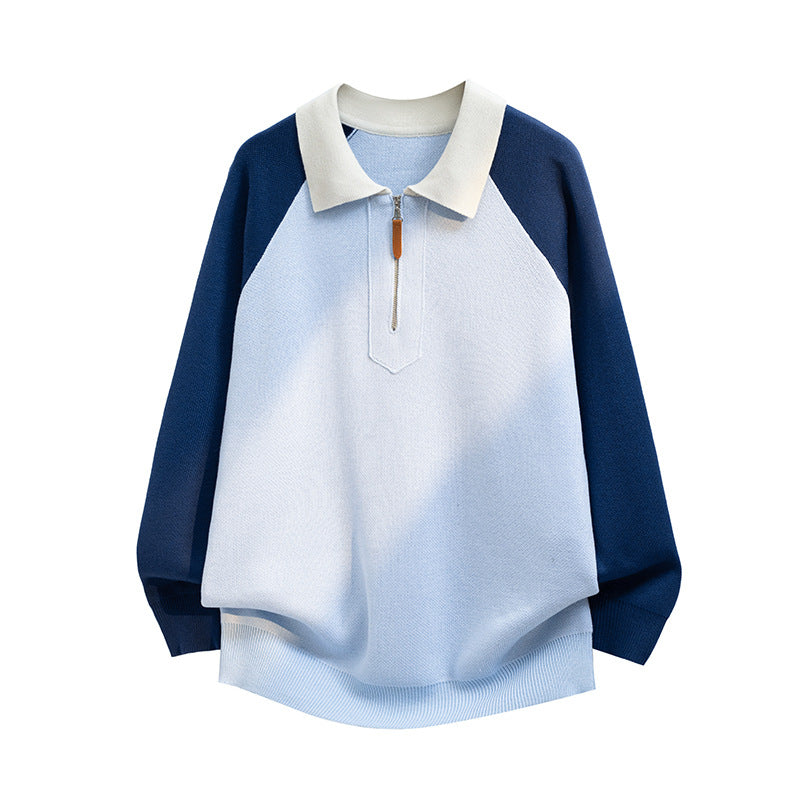 Herren Lässiger Polo-Halbzip-Pullover aus Feinstrick mit Raglanärmeln Echoarchiv