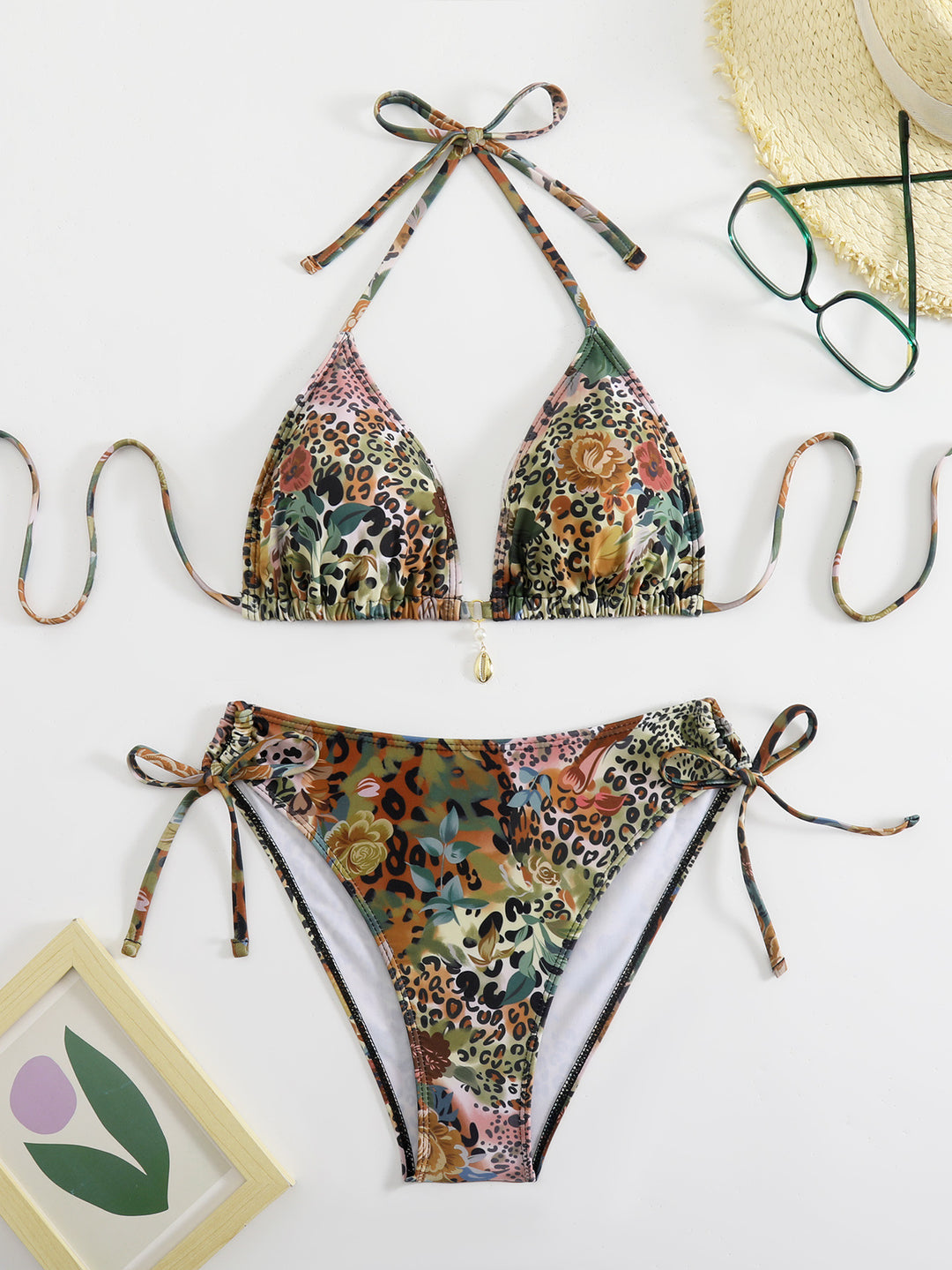 Damen Triangel-Bikini-Set mit floralem Leopardenmuster Echo Archiv