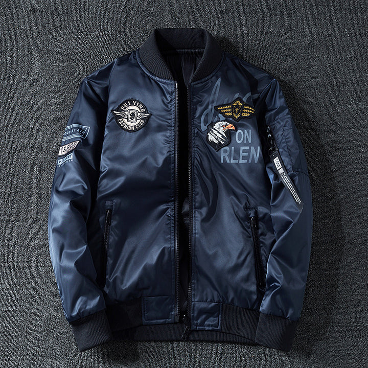 Men's patch-detail glossy flight bomber with ribbed trims – Brevano