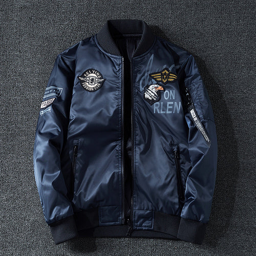 Men's patch-detail glossy flight bomber with ribbed trims – Brevano