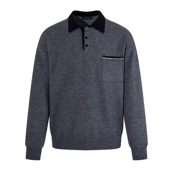 Herren Poloshirt-Strickpullover mit Knopfleiste, Brusttasche und Kontrastkragen Echoarchiv
