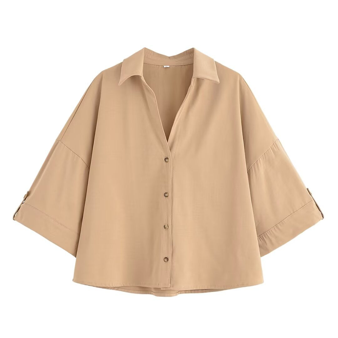 Damen Oversize-Hemdbluse mit dreiviertel-Ärmeln und Manschetten Echo Archiv