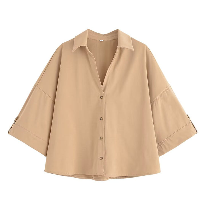 Damen Oversize-Hemdbluse mit dreiviertel-Ärmeln und Manschetten Echo Archiv