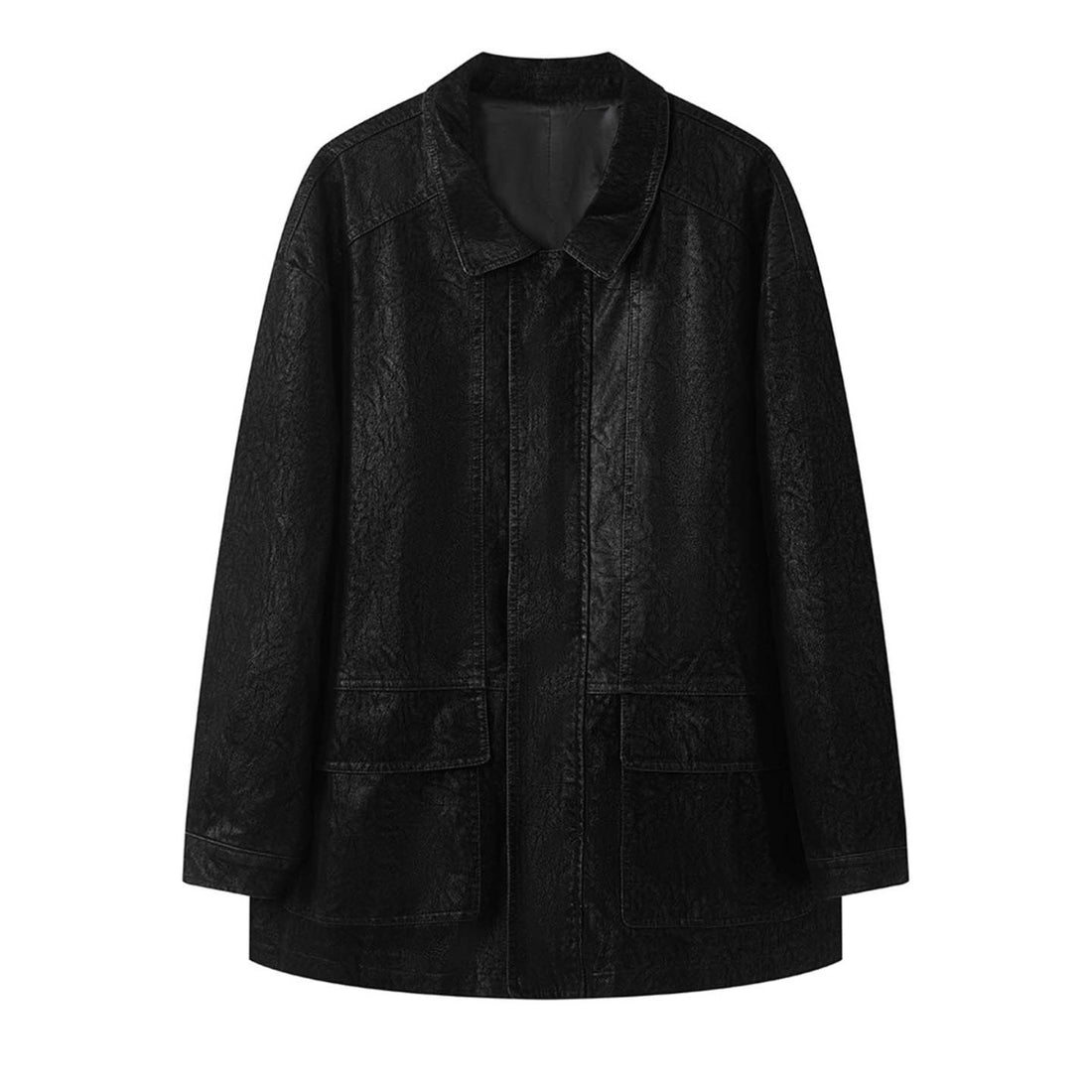 Damen Oversize Lederimitat-Mantel mit Reißverschluss und aufgesetzten Taschen Echoarchiv