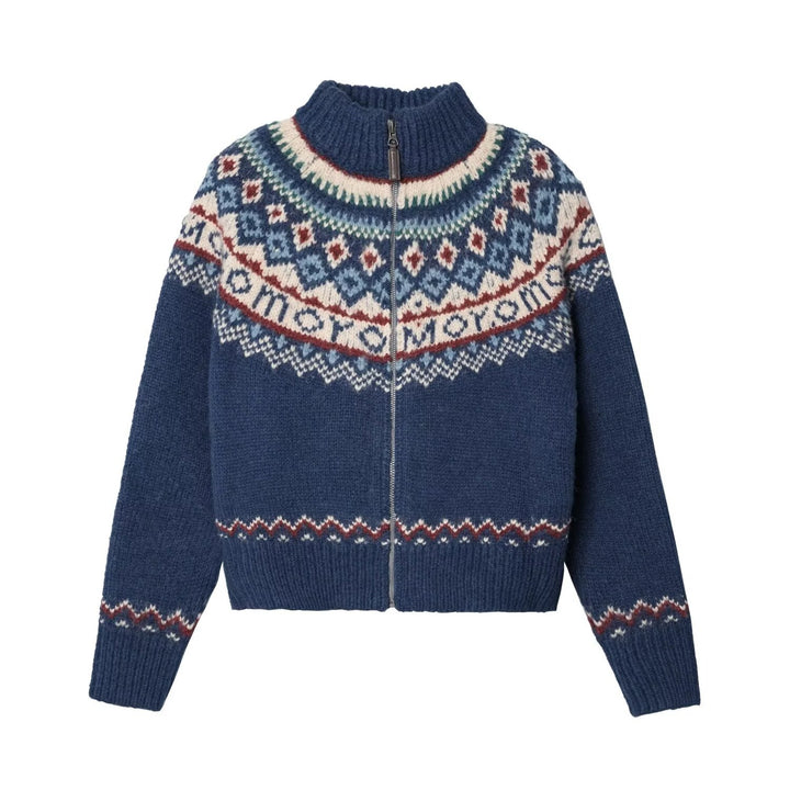 Damen Kuschelige Grobstrickjacke mit Zipper und geometrischem Muster Echoarchiv
