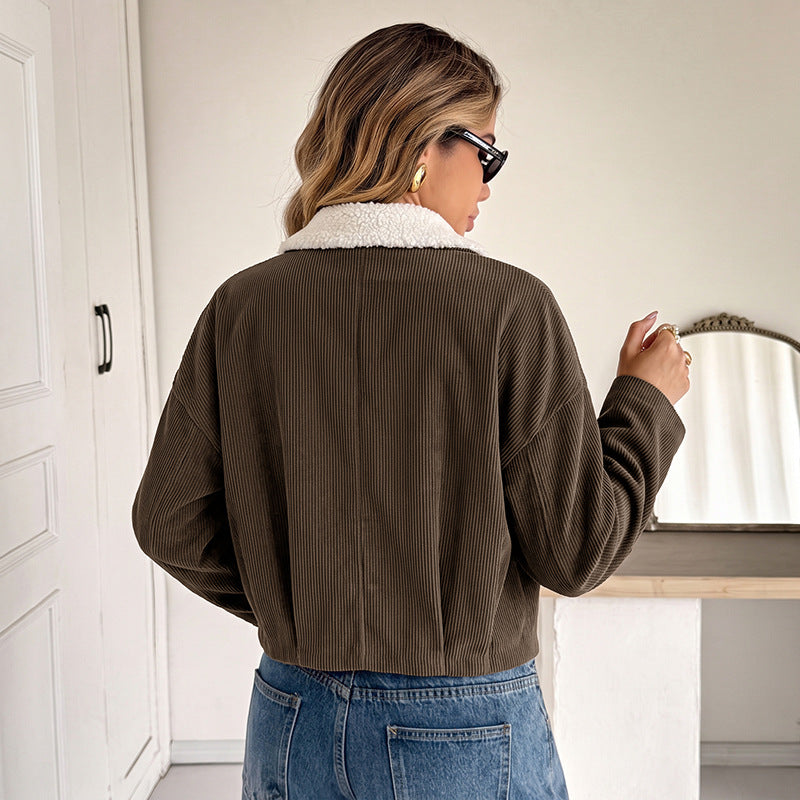 Damen Modische Cordjacke mit Fleecekragen Echo Archiv