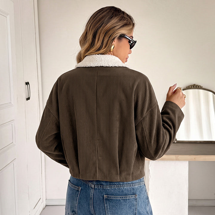 Damen Modische Cordjacke mit Fleecekragen Echo Archiv