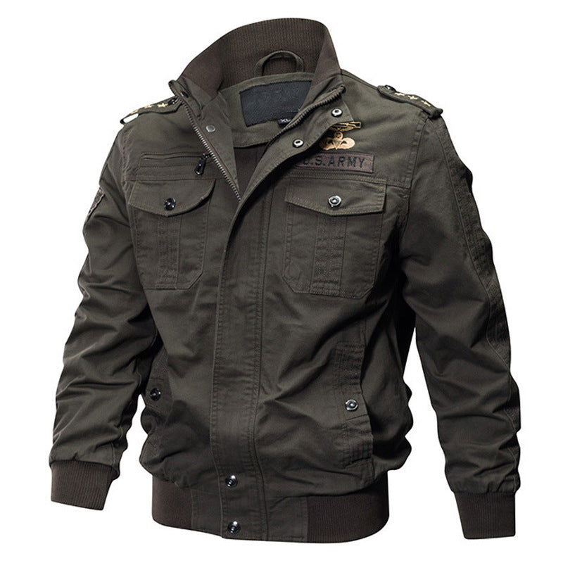 Herren Canvas-Fieldblouson mit hochschließendem Kragen, Schulterepauletten und versteckter Reißverschluss – Taviero