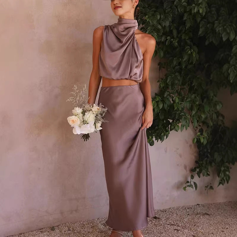 Damen elegante Zweiteiler mit ärmellosem Oberteil und schwingendem Rock Echo Archiv