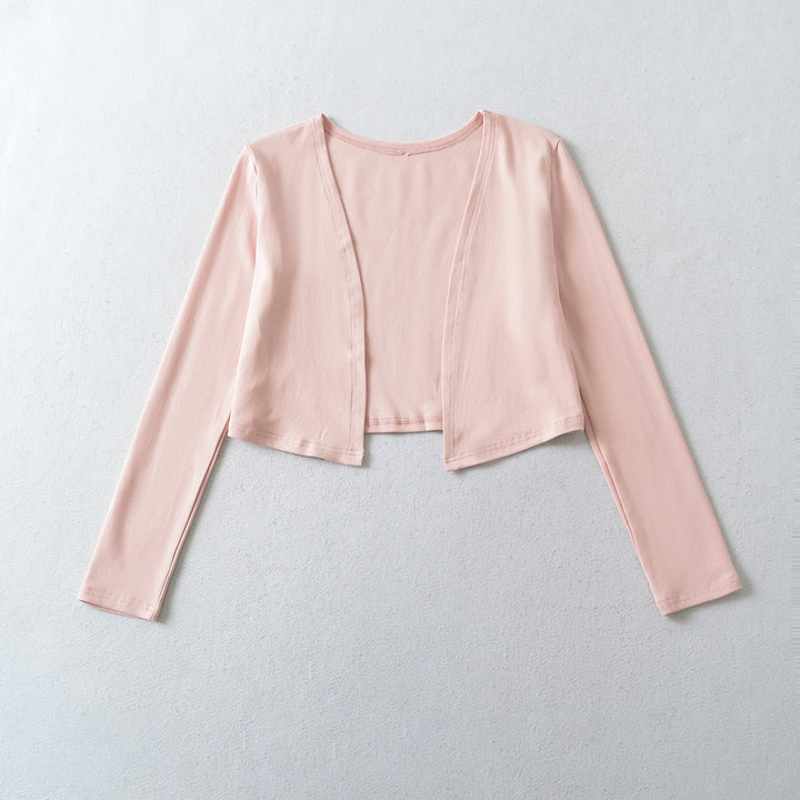 Damen Zweiteiliges Feinstrick-Top-Set mit Mesh-Einsatz und offenem Cardigan Echoarchiv