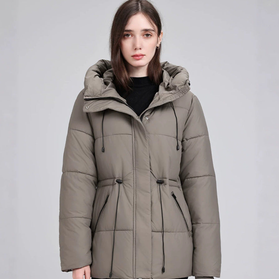 Damen Wattierter Mid‑Length Parka mit Kapuze, Taillenzug und Reißverschlusstaschen Echo Archiv