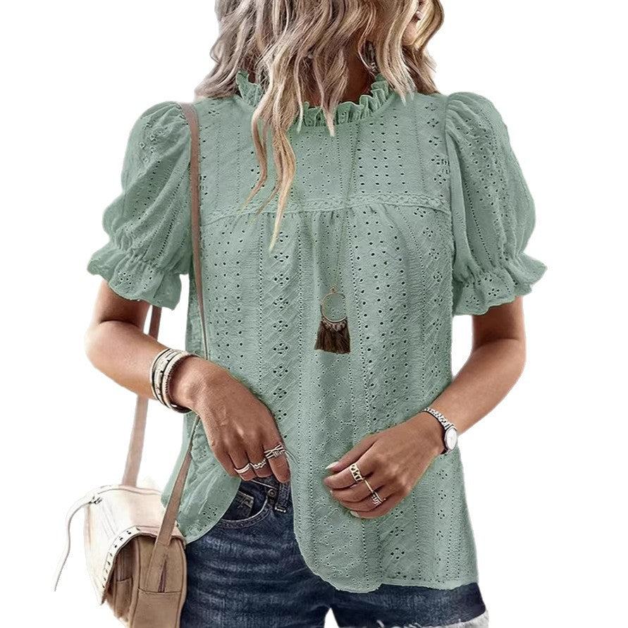 Damen Bluse mit Rüschendetails und Lochmuster Echo Archiv