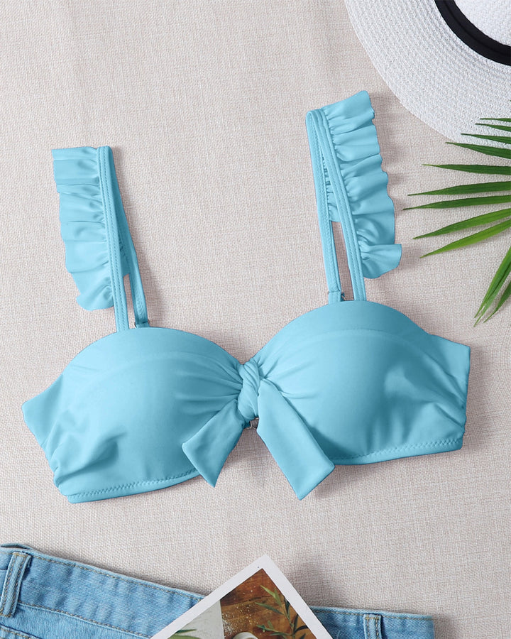 Damen Triangel-Bikinioberteil mit verspieltem Rüschendesign und knotenförmigem Ausschnitt Echo Archiv