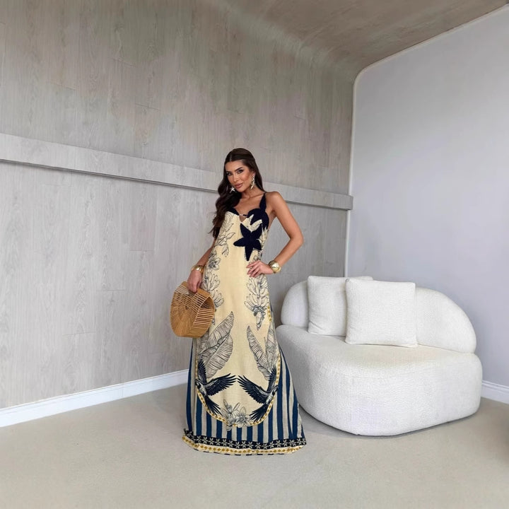 Damen Maxi-Kleid mit floralem Druck und kontrastierenden Akzenten Echo Archiv