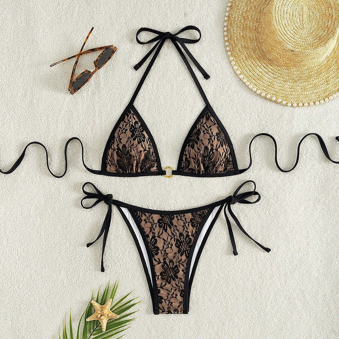 Damen Spitze Triangel-Bikini mit raffinierten Bindebändern Echo Archiv