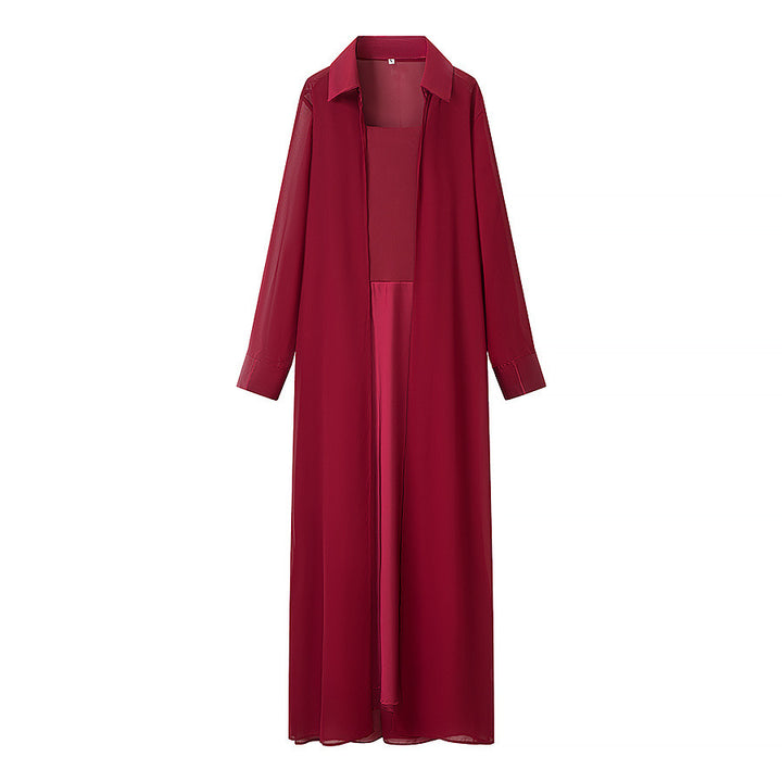 Damen Langer Chiffon-Überwurfmantel mit integriertem Cami-Kleid Echo Archiv