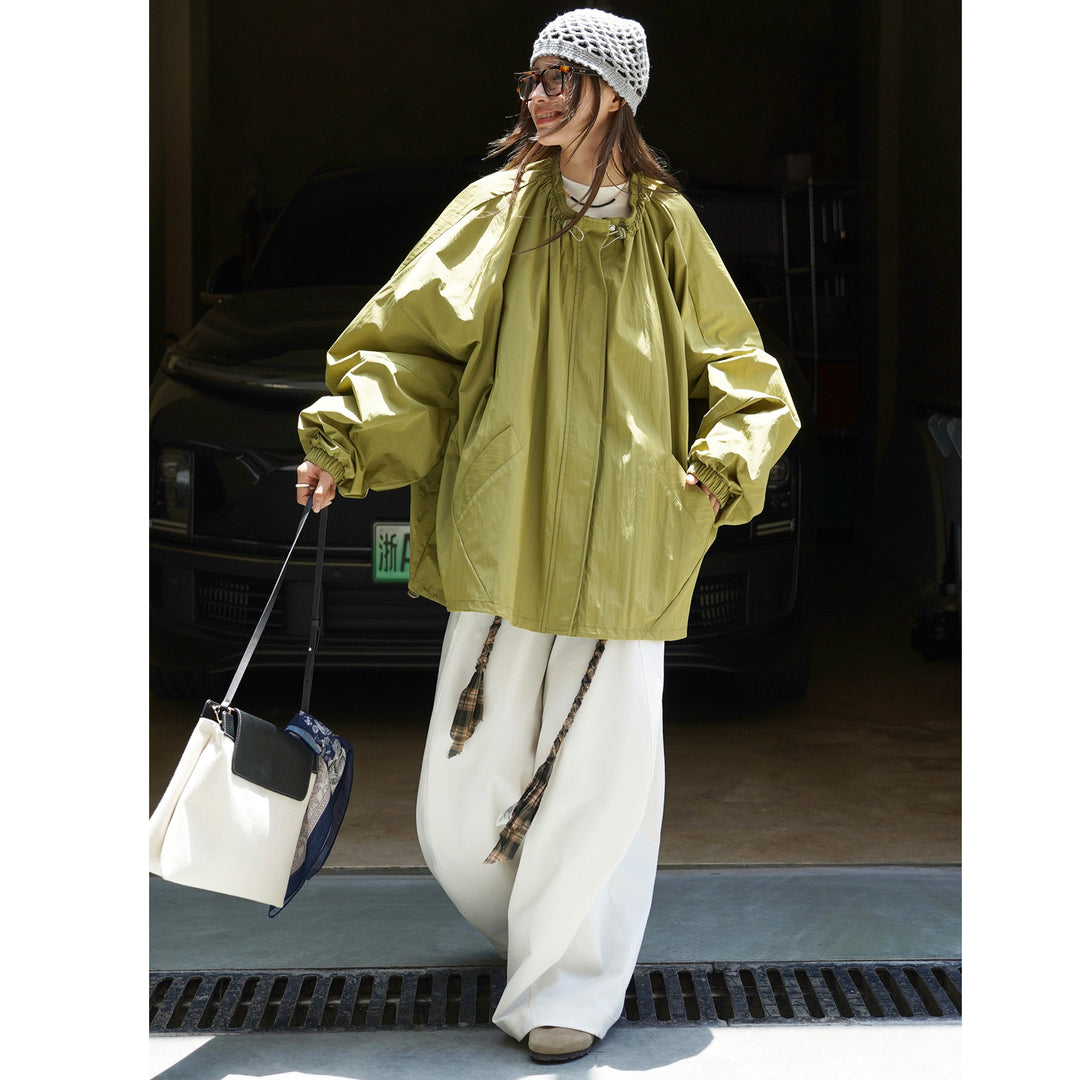 Damen Oversize Übergangsparka mit Kordelkragen und elastischen Bündchen Echoarchiv