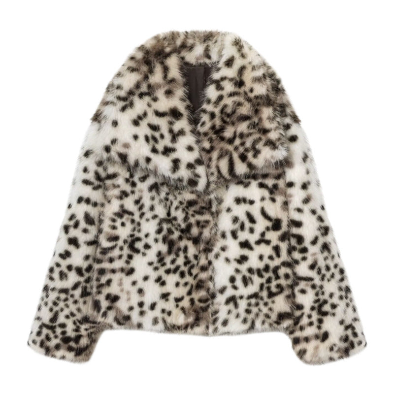 Damen Kurzjacke aus Kunstpelz im Snow-Leopard-Print mit weitem Revers Echo Archiv