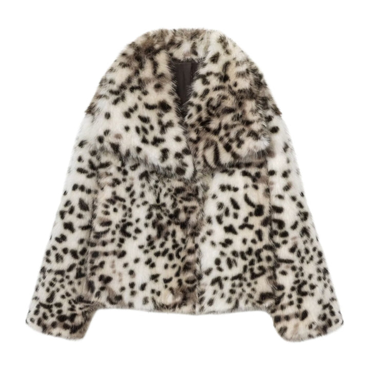 Damen Kurzjacke aus Kunstpelz im Snow-Leopard-Print mit weitem Revers Echo Archiv