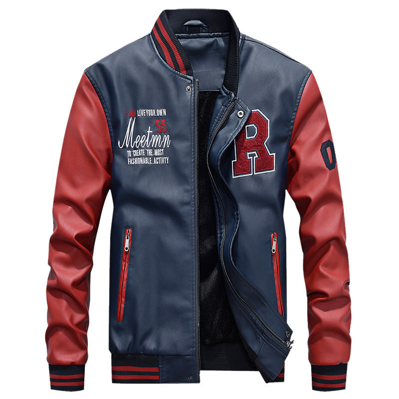 Herren nan Varsity-Lederjacke im College‑Stil mit gesticktem Logopatch, kontrastärmel‑Design und gerippten Bündchen Echo Archiv