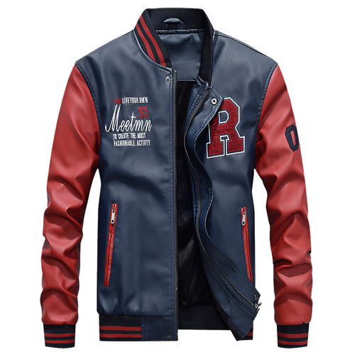 Herren nan Varsity-Lederjacke im College‑Stil mit gesticktem Logopatch, kontrastärmel‑Design und gerippten Bündchen Echo Archiv