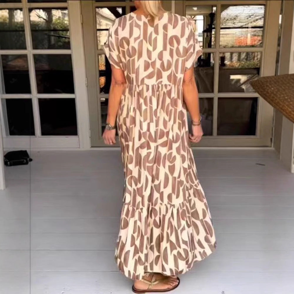 Damen nan voluminöses Maxikleid mit Unterbrustnaht, V-Ausschnitt, kurzen Kimonoärmeln und Stufenvolant Echo Archiv