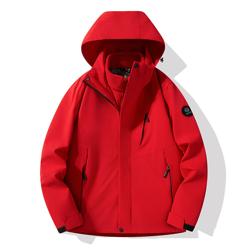 Herren dreilagige atmungsaktive Softshell-Trekkingjacke mit integriertem Fleecekragen und verstellbarer Kapuze Echoarchiv