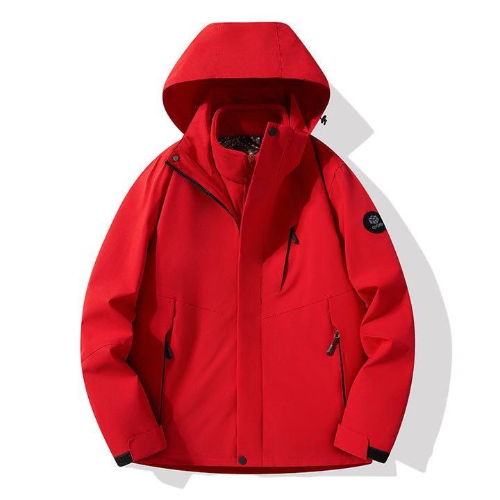 Herren dreilagige atmungsaktive Softshell-Trekkingjacke mit integriertem Fleecekragen und verstellbarer Kapuze Echoarchiv