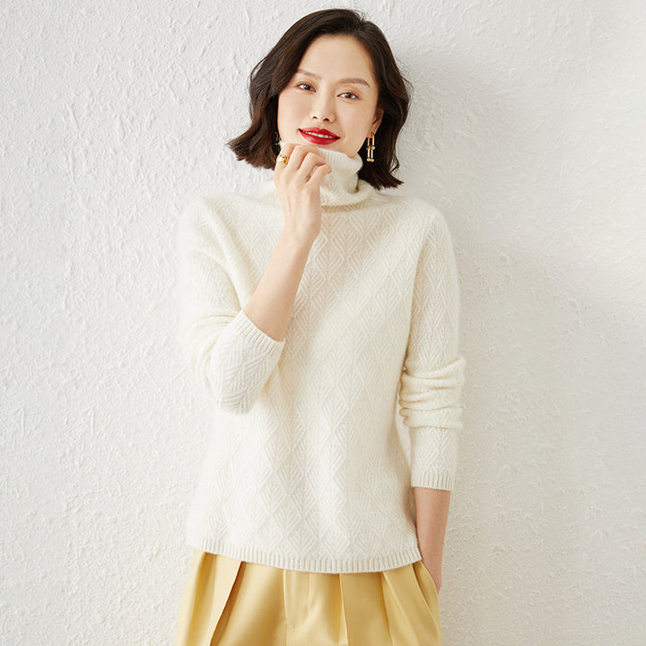 Damen Luxuriöser Mohair‑Mix Rollkragenpullover mit diamantgewEchoarchivter Ajourstruktur Echoarchiv