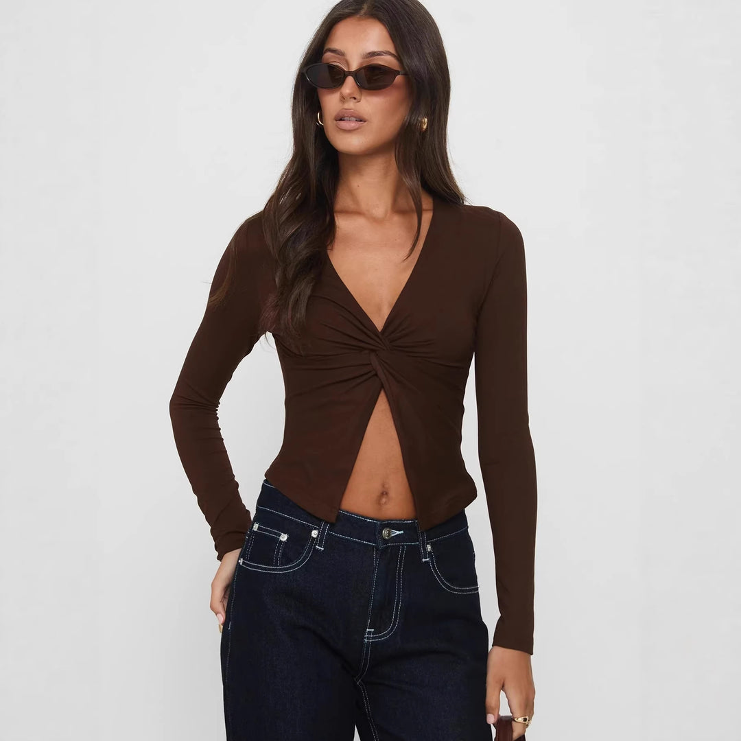 Damen Langarm-Top mit eleganter Wickeloptik Echo Archiv